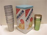 Vtg Cracker Metal Tin & Aluminum Cups
