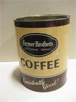 Vtg Farmer Brothers Coffee Tin w/o Lid - 10"