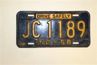 1958 Indiana License Plate JC1189