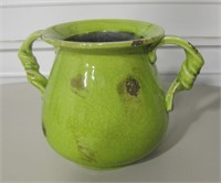 Green Ceramic Crackle Glazed Handled Pot - 7" Tall