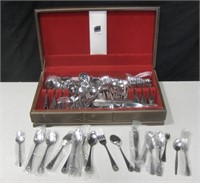 Vintag Lot Of Stainless Steel Flatware w/ Wood Box