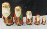 Wood Santa Claus 5-Doll Nesting Doll Set
