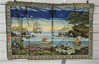 74" x 48" Fishing & Sailing Ship Scene Tapestry