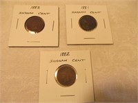 3 Indian Head Cents 1881, 1882, 1883