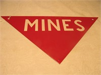 Red Metal Military Mines Sign