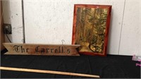 Wooden picture with wooden the carrells sign