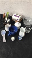 Group of glass, cups bowls, measuring glass, dish