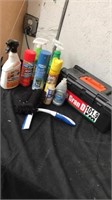 Tool box, with house hold cleaning supplies