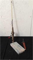 Bass fishing tackle box, Pole, reel and fishing