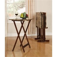 Tray Table Set Faux Marble in Brown