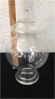 Glass jar with etched decor with lid