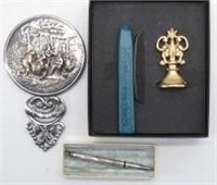 Silver Hand Mirror, Sterling Pencil, Wax/Seal Kit