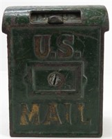Antique Green Cast Iron US MAIL Coin BANK