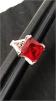 Large ruby red gemstone cz ring size 7.5