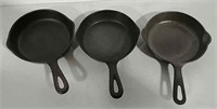 Cast iron Wagner, Griswold, and Wapak No. 3's.