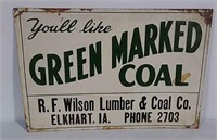 SST embossed Green Marked Coal sign