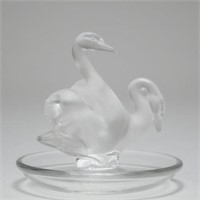 Lalique Crystal Ring Holder, "Deux Cygnes" w Swans