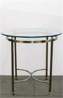 Gueridon Table, Polished Steel with Glass Top
