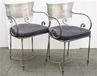 Barrel-Back Armchairs, Pair in Polished Steel