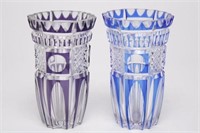 Bohemian Czech Glass Vases, Cut-to-Clear Pair
