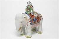 Japanese Imari Porcelain Elephant Sculpture w. Boy