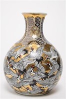 Japanese "1000 Cranes" Porcelain Vase, w. 24K Gold
