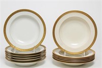 T&V Limoges Porcelain Soup Bowls, 12 White & Gilt