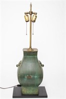Chinese Bronze Vessel Lamp, Archaistic Hu-Form