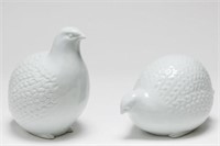 Japanese Ceramic Quail Sculptures, Pair
