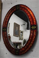 Oval beveled Mirror w/ red/gold trim