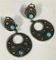 Pair Of Sterling & Turquoise Clip Earrings