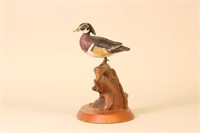 Jim Foote Miniature Wood Duck Drake on Driftwood,