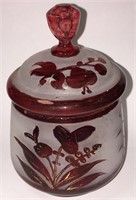 Ruby Cut To Clear Jar With Lid