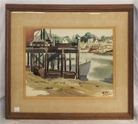 Stan Cax Watercolor Of Boat Dock Scene