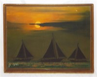 Oil On Canvas Of Sailboats Signed Jo Ann