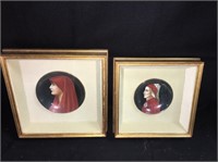 Pair Of Hand Painted Bowls In Shadow Box Frames