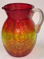 Tangerine Crackle Glass Pitcher