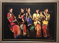 O/c Of 5 Oriental Musicians Signed R. Reniro