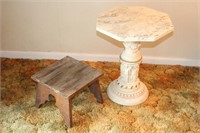 Vintage Low Pedestal Table & Stool