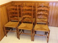 6 Old Oak Ladder Back Rush Seat Chairs