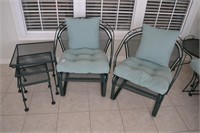 wrougth iron chairs and 3 nesting tables