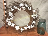 Farmhouse cotton and twig wreath