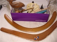 Vtg Boomerangs, Wood Pelican, Sailboat+