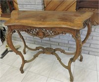 Beautiful Ornate Hall Table, Inlaid Walnut Top