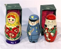 3 Russian Type Nesting Dolls Girl Policeman Santa