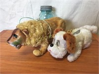 Vintage toy mechanical lion and puppy
