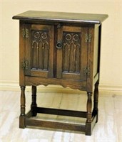 Neo Gothic Style Tracery Carved Oak Side Cabinet.