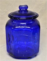 Cobalt Glass Planter's Peanuts Lidded Jar.