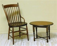 Antique Oak Stick Back Chair and Side Table.
