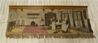 Genre Scene Tapestry with Wooden Plate Rack Top.